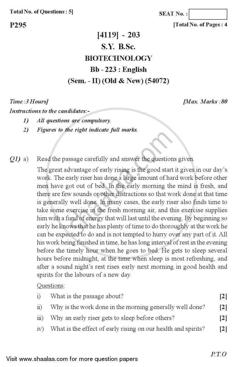 English 2012-2013 - B.Sc. - Semester 4 (SYBSc) - University of Pune question paper with PDF download