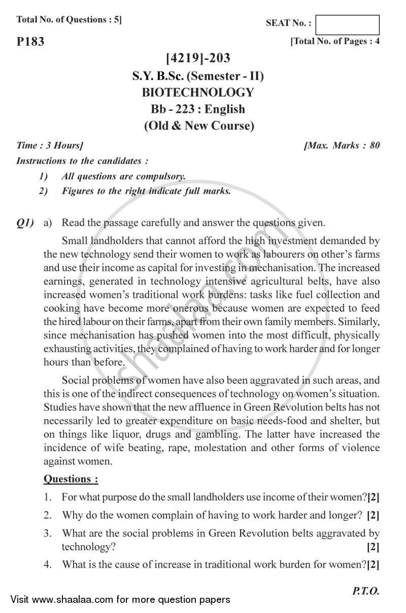 English 2012-2013 - B.Sc. - Semester 4 (SYBSc) - University of Pune question paper with PDF download