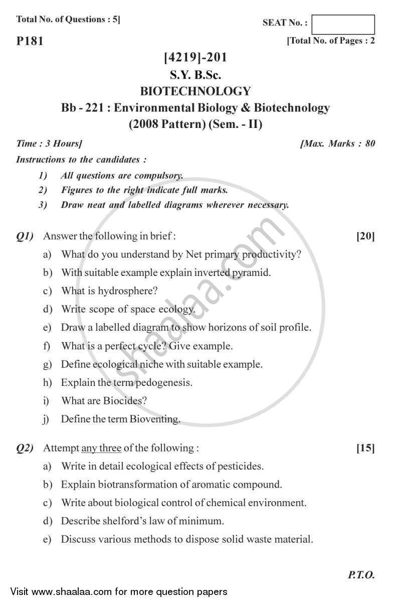 Environmental Biology and Biotechnology 2012-2013 - B.Sc. - Semester 4 (SYBSc) - University of Pune question paper with PDF download