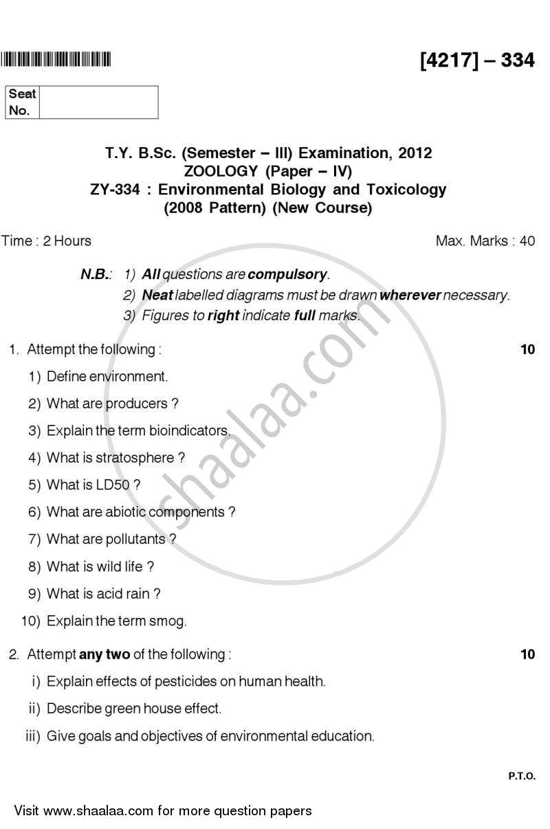 Environmental Biology and Toxicology 2012-2013 - B.Sc. - Semester 5 (TYBSc) - University of Pune question paper with PDF download