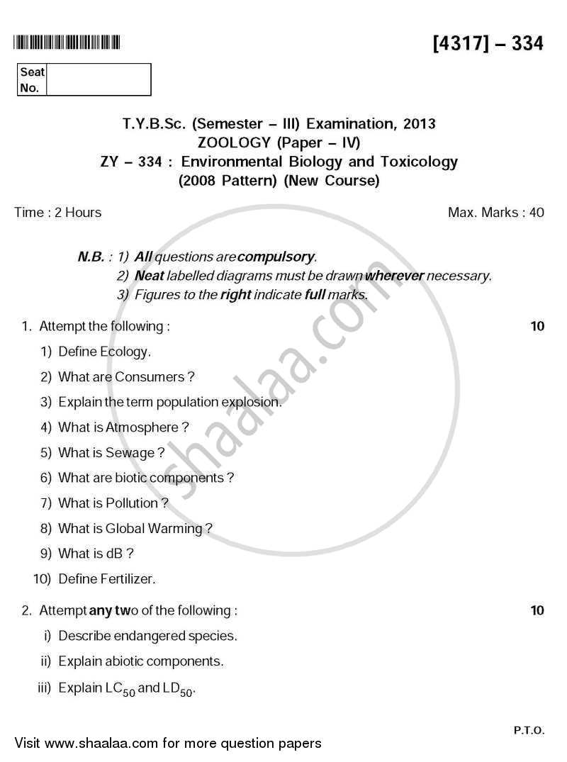 Environmental Biology and Toxicology 2013-2014 - B.Sc. - Semester 5 (TYBSc) - University of Pune question paper with PDF download