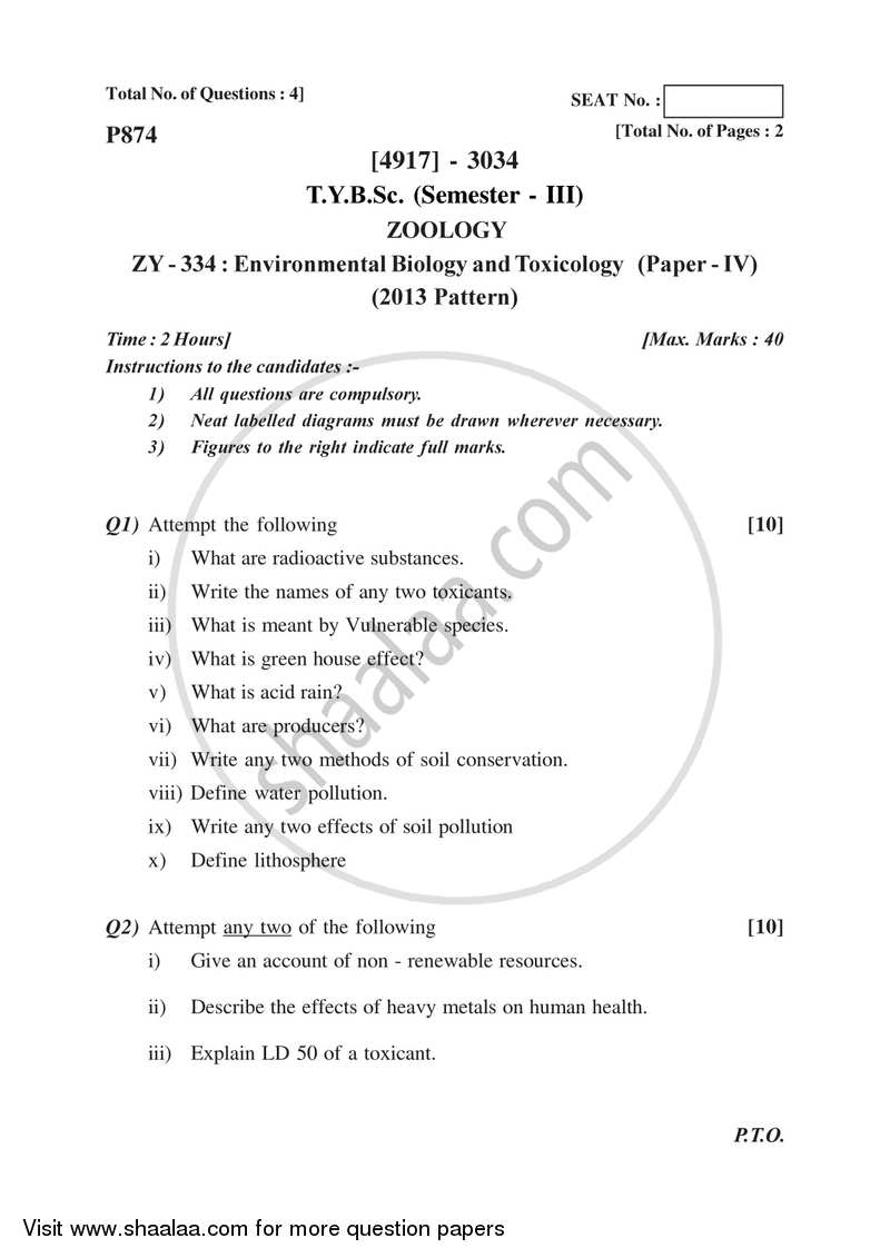 Environmental Biology and Toxicology 2015-2016 - B.Sc. - Semester 5 (TYBSc) - University of Pune question paper with PDF download