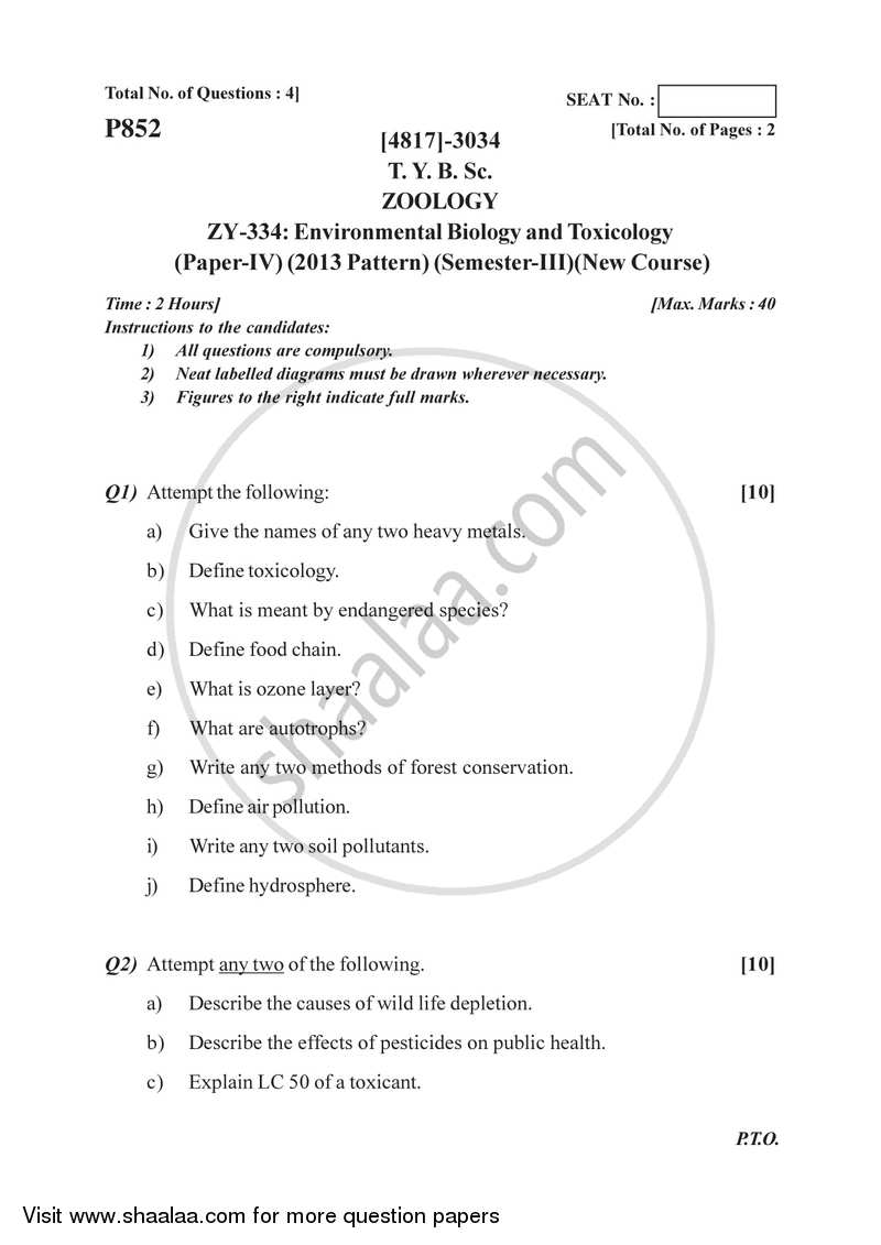 Environmental Biology and Toxicology 2015-2016 - B.Sc. - Semester 5 (TYBSc) - University of Pune question paper with PDF download