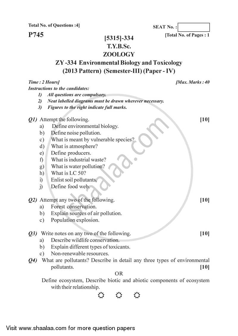Environmental Biology and Toxicology 2017-2018 - B.Sc. - Semester 5 (TYBSc) - University of Pune question paper with PDF download