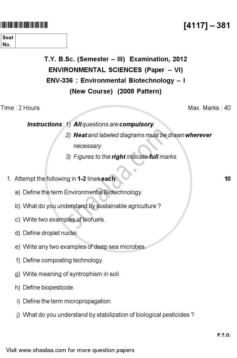 Environmental Biotechnology 1 2011-2012 - B.Sc. - Semester 5 (TYBSc) - University of Pune question paper with PDF download