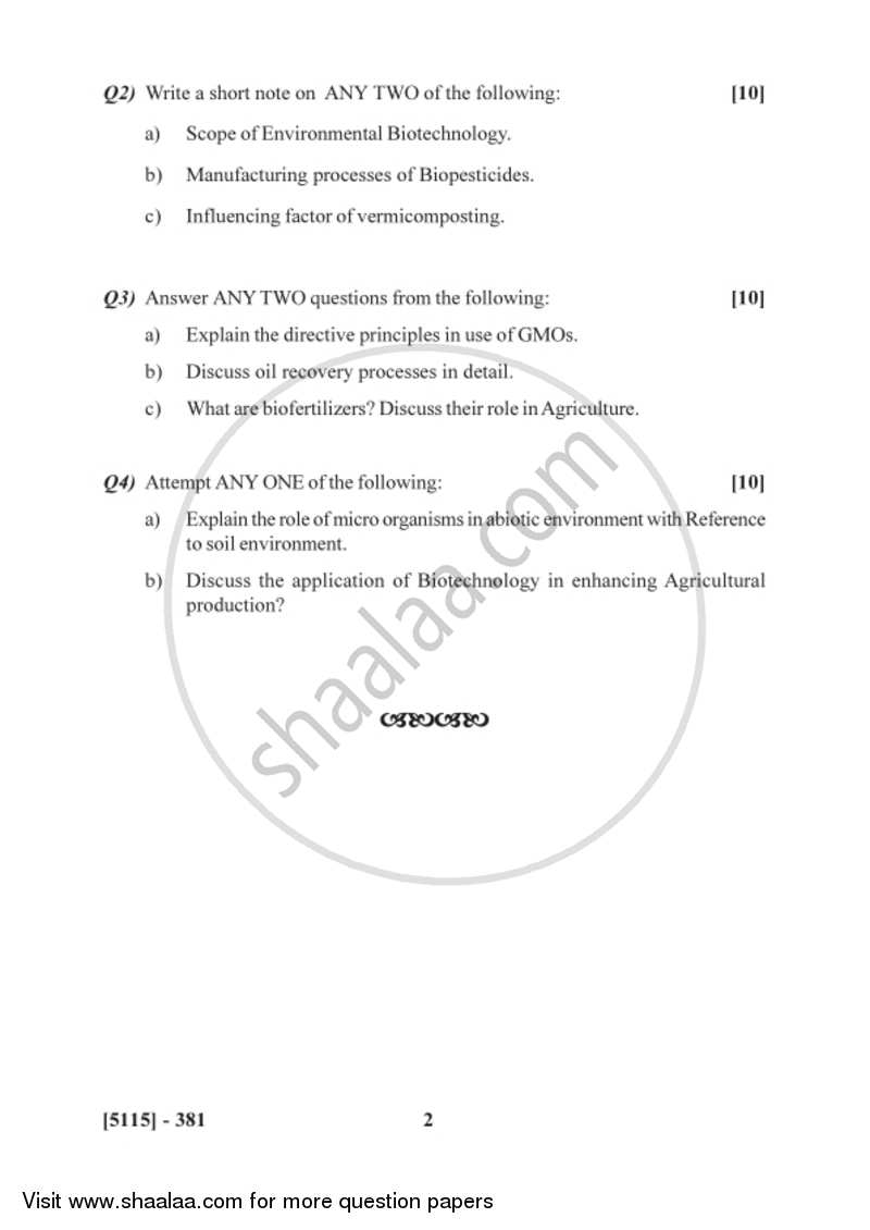 Environmental Biotechnology 1 2016-2017 - B.Sc. - Semester 5 (TYBSc) - University of Pune question paper with PDF download