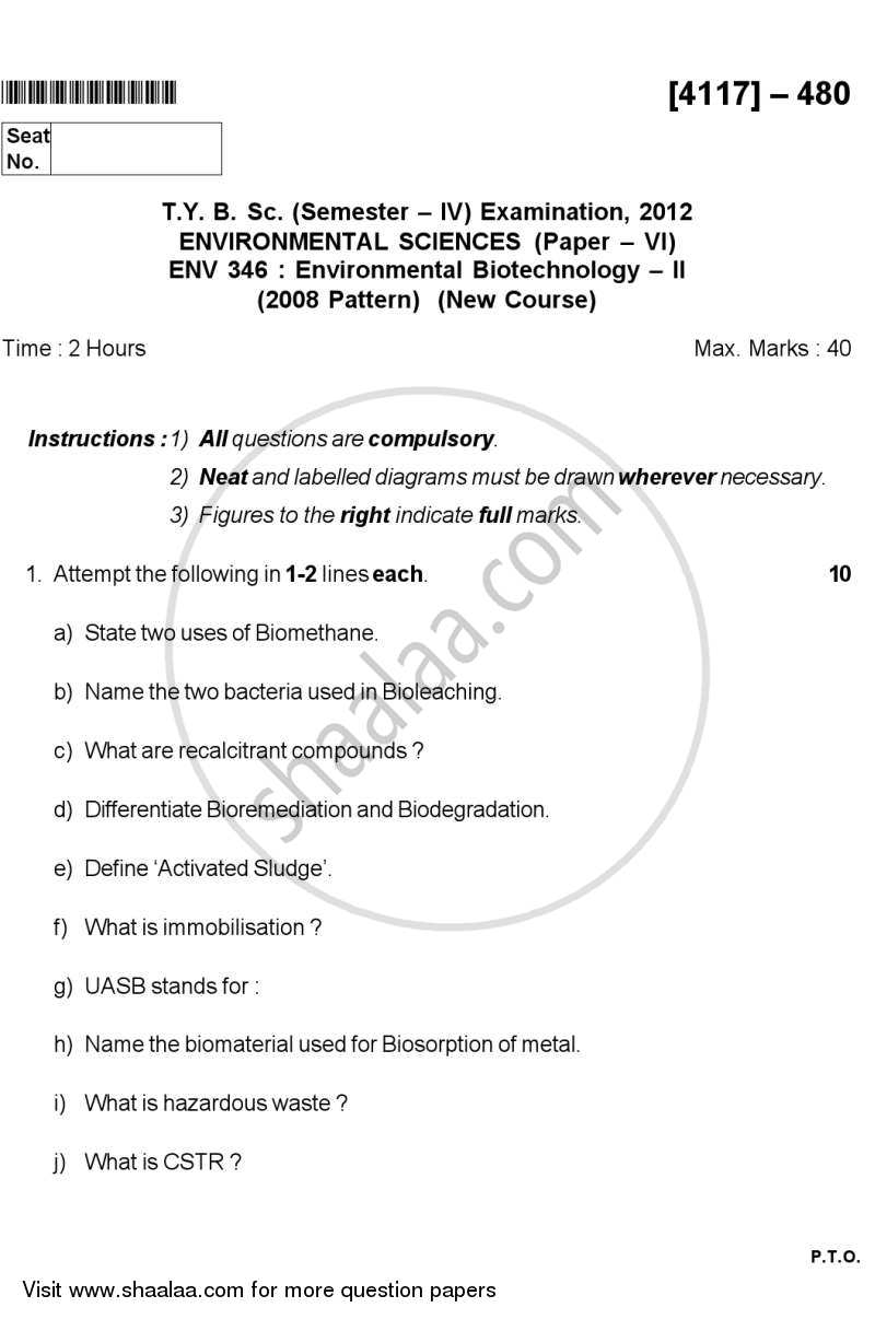 Environmental Biotechnology 2 2011-2012 - B.Sc. - Semester 6 (TYBSc) - University of Pune question paper with PDF download