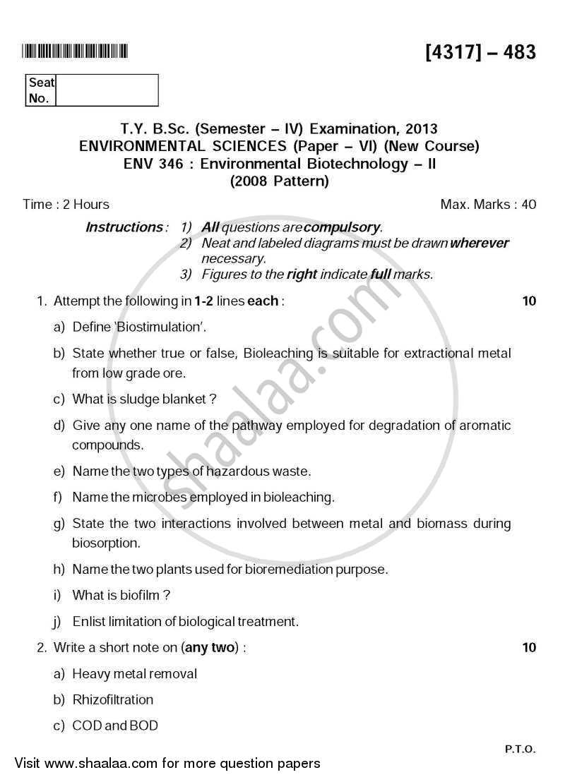 Environmental Biotechnology 2 2012-2013 - B.Sc. - Semester 6 (TYBSc) - University of Pune question paper with PDF download
