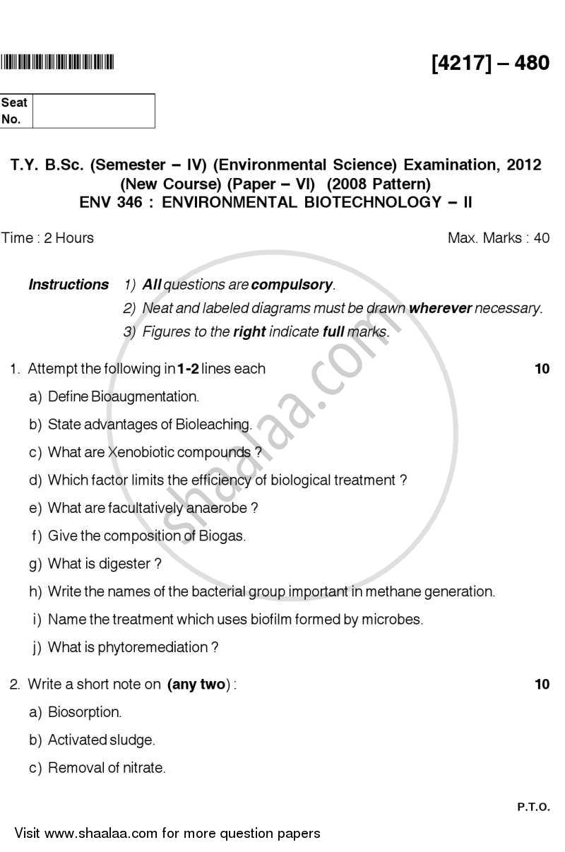 Environmental Biotechnology 2 2012-2013 - B.Sc. - Semester 6 (TYBSc) - University of Pune question paper with PDF download