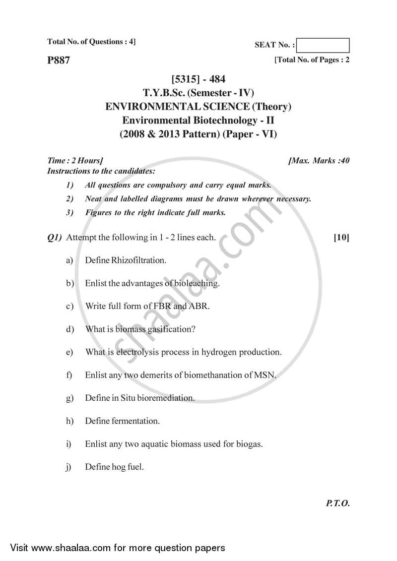 Environmental Biotechnology 2 2017-2018 - B.Sc. - Semester 6 (TYBSc) - University of Pune question paper with PDF download