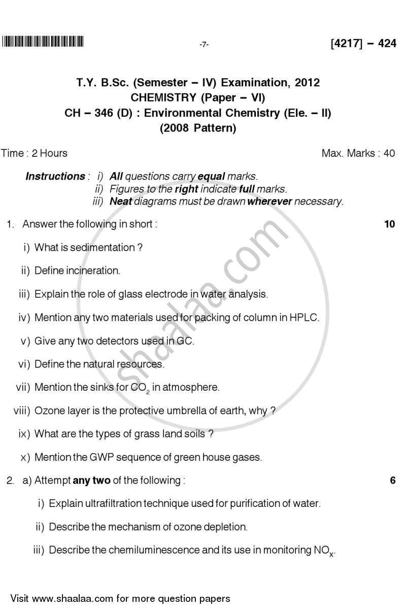 Environmental Chemistry 2012-2013 - B.Sc. - Semester 6 (TYBSc) - University of Pune question paper with PDF download