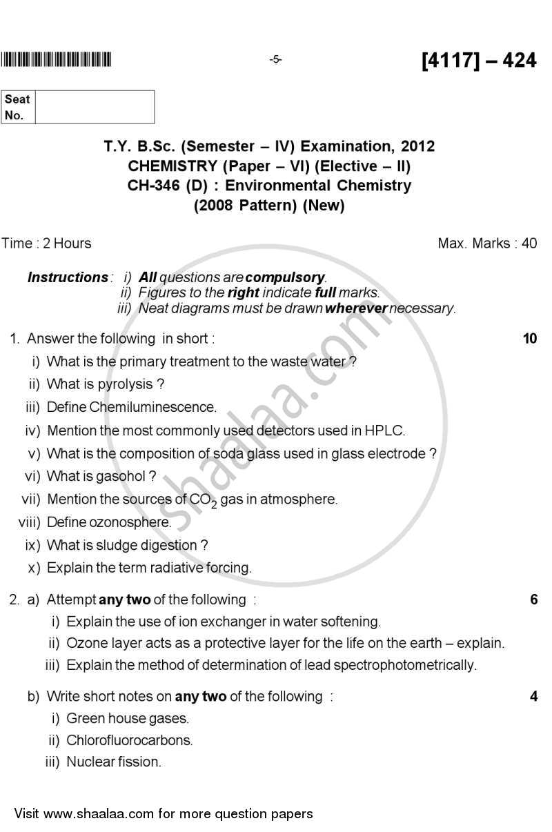 Environmental Chemistry 2012-2013 - B.Sc. - Semester 6 (TYBSc) - University of Pune question paper with PDF download