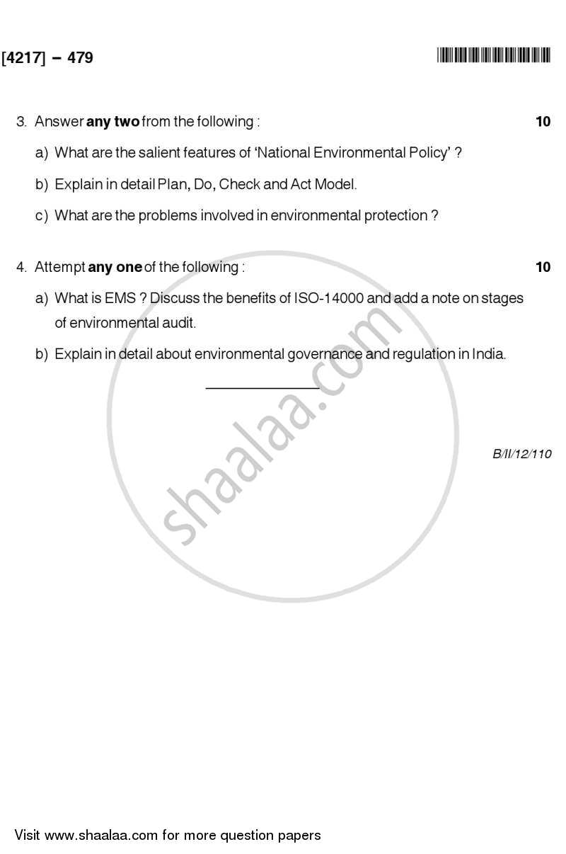 Environmental Governance and Equity - EMS, ISO 14000 2012-2013 - B.Sc. - Semester 6 (TYBSc) - University of Pune question paper with PDF download