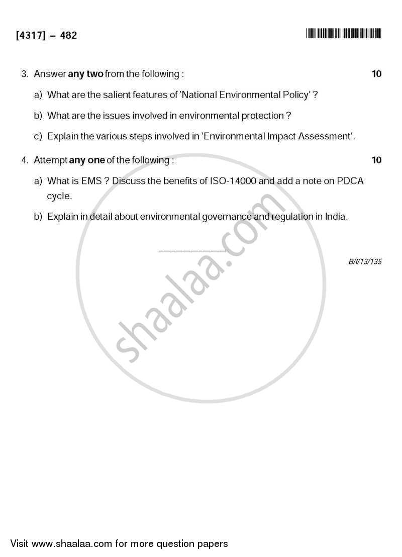 Environmental Governance and Equity - EMS, ISO 14000 2013-2014 - B.Sc. - Semester 6 (TYBSc) - University of Pune question paper with PDF download
