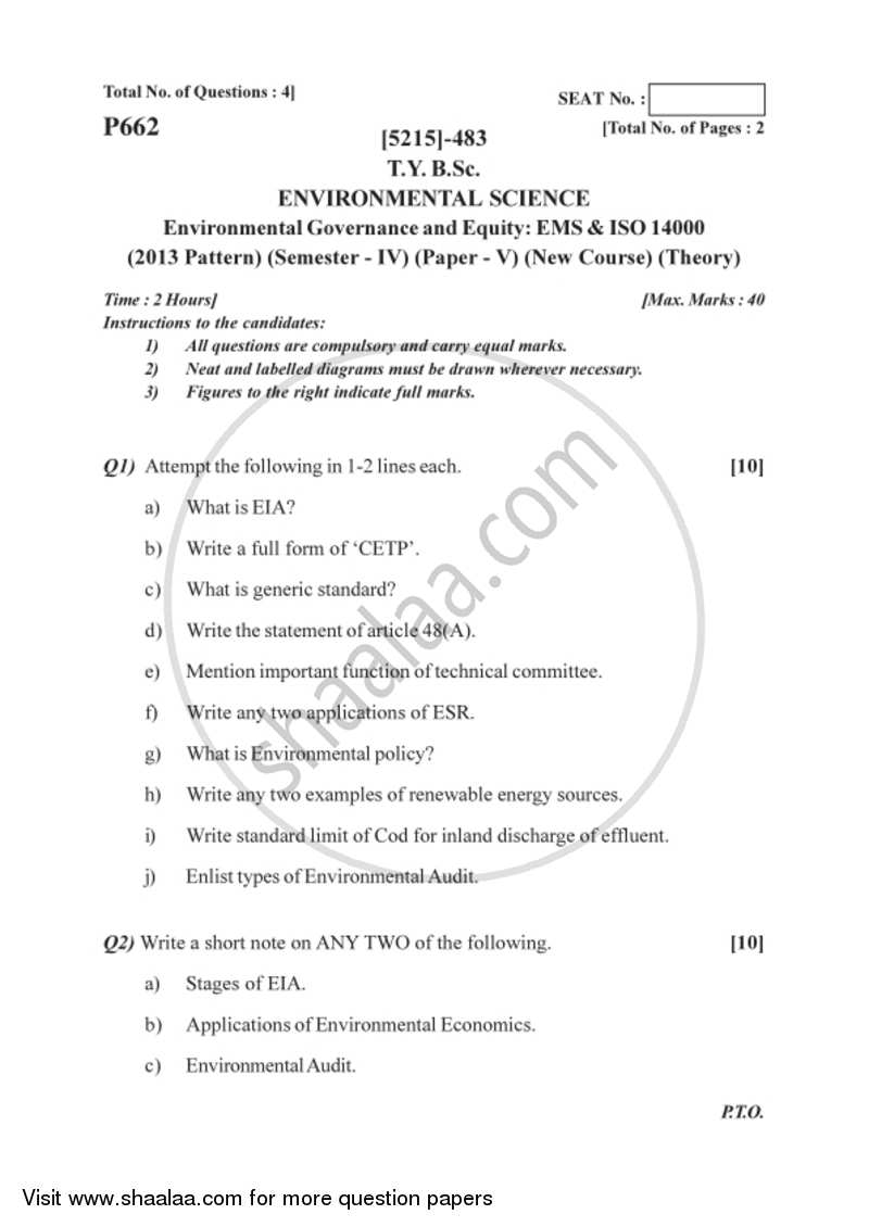 Environmental Governance and Equity - EMS, ISO 14000 2017-2018 - B.Sc. - Semester 6 (TYBSc) - University of Pune question paper with PDF download