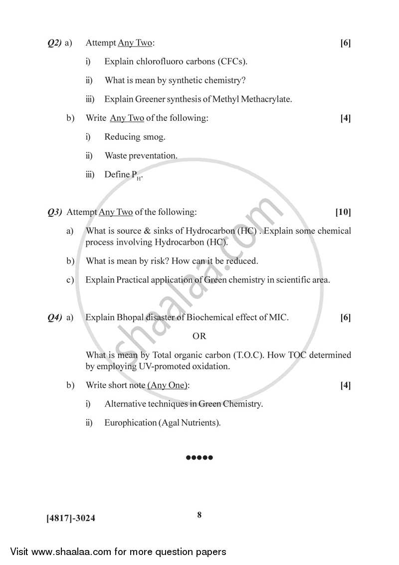 Environmental and Green Chemistry 2015-2016 - B.Sc. - Semester 5 (TYBSc) - University of Pune question paper with PDF download