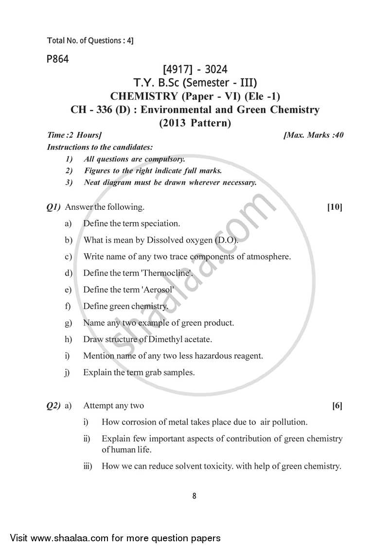 Environmental and Green Chemistry 2015-2016 - B.Sc. - Semester 5 (TYBSc) - University of Pune question paper with PDF download