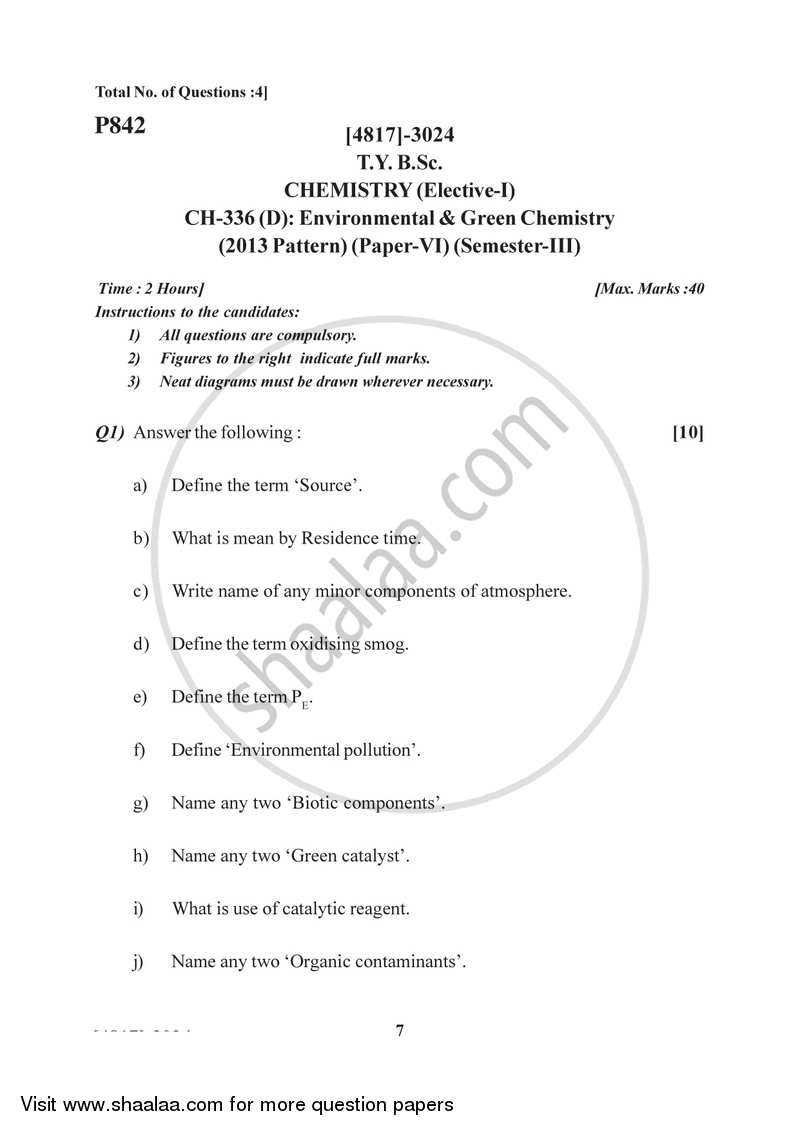 Environmental and Green Chemistry 2015-2016 - B.Sc. - Semester 5 (TYBSc) - University of Pune question paper with PDF download