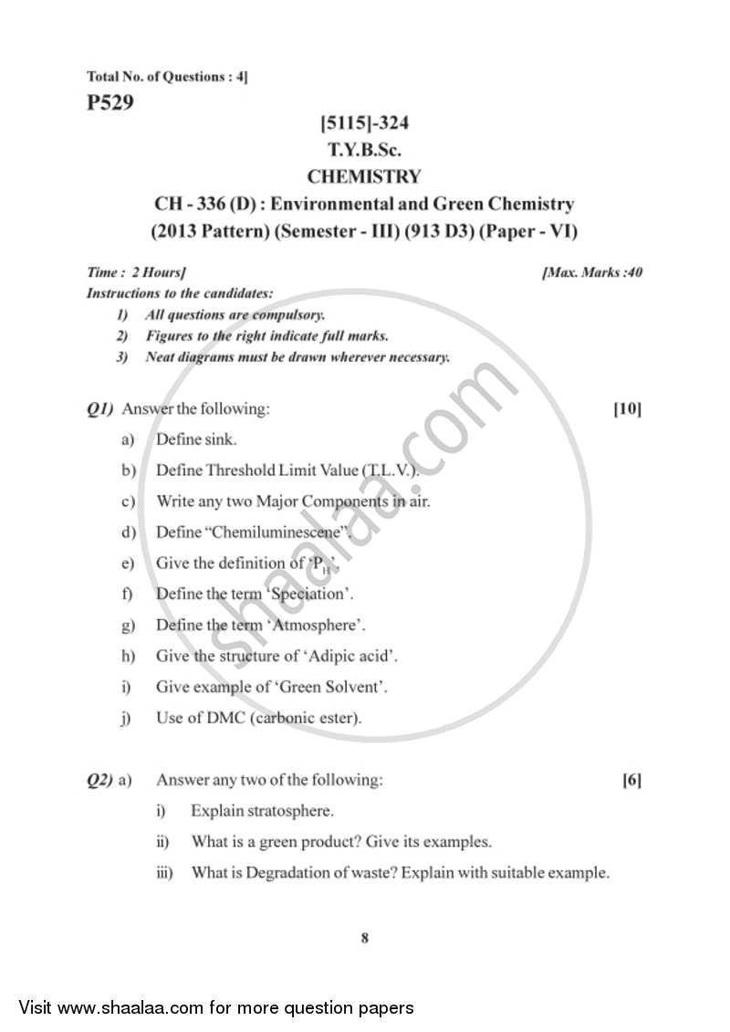 Environmental and Green Chemistry 2016-2017 - B.Sc. - Semester 5 (TYBSc) - University of Pune question paper with PDF download