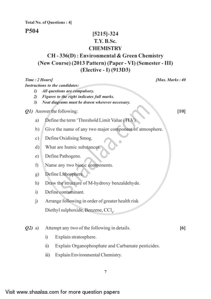 Environmental and Green Chemistry 2017-2018 - B.Sc. - Semester 5 (TYBSc) - University of Pune question paper with PDF download