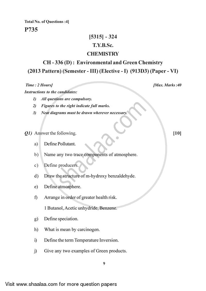 Environmental and Green Chemistry 2017-2018 - B.Sc. - Semester 5 (TYBSc) - University of Pune question paper with PDF download