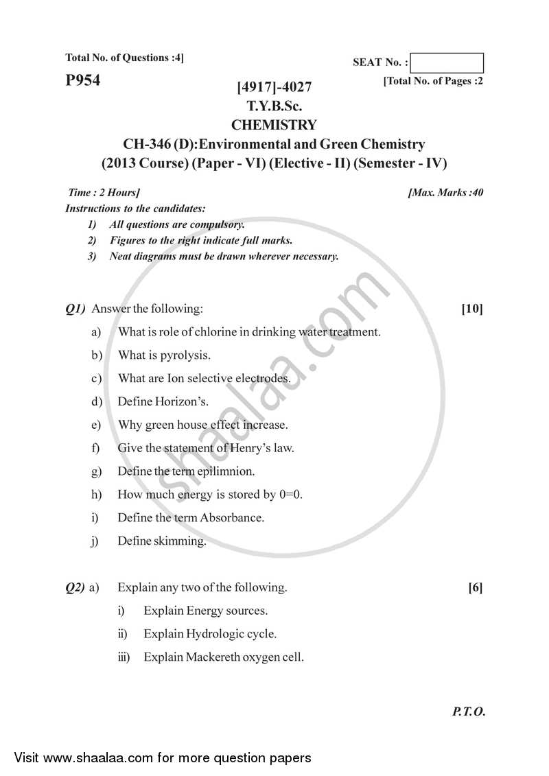 Environmental and Green Chemistry 2015-2016 - B.Sc. - Semester 6 (TYBSc) - University of Pune question paper with PDF download