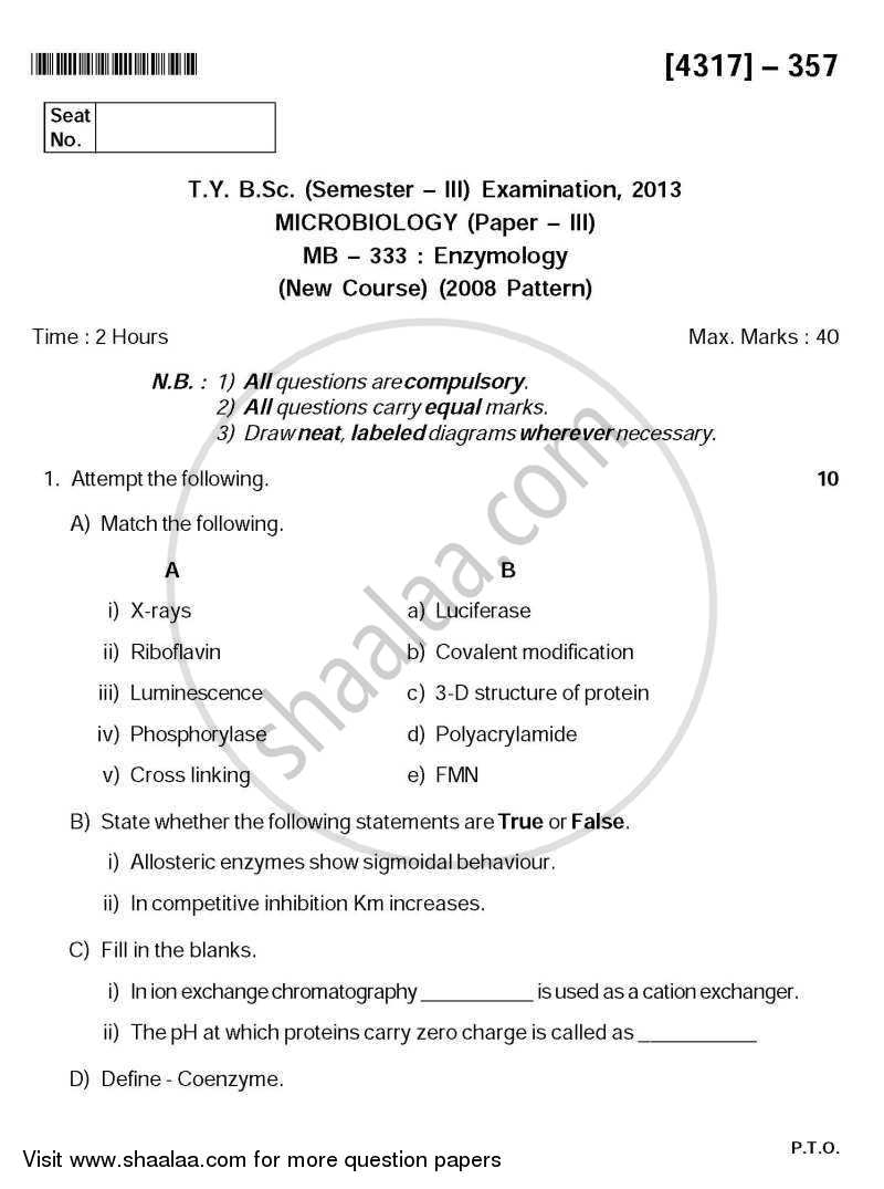 Enzymology 2013-2014 - B.Sc. - Semester 5 (TYBSc) - University of Pune question paper with PDF download