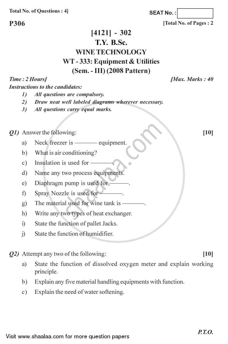 Equipment and Utilities 2012-2013 - B.Sc. - Semester 5 (TYBSc) - University of Pune question paper with PDF download