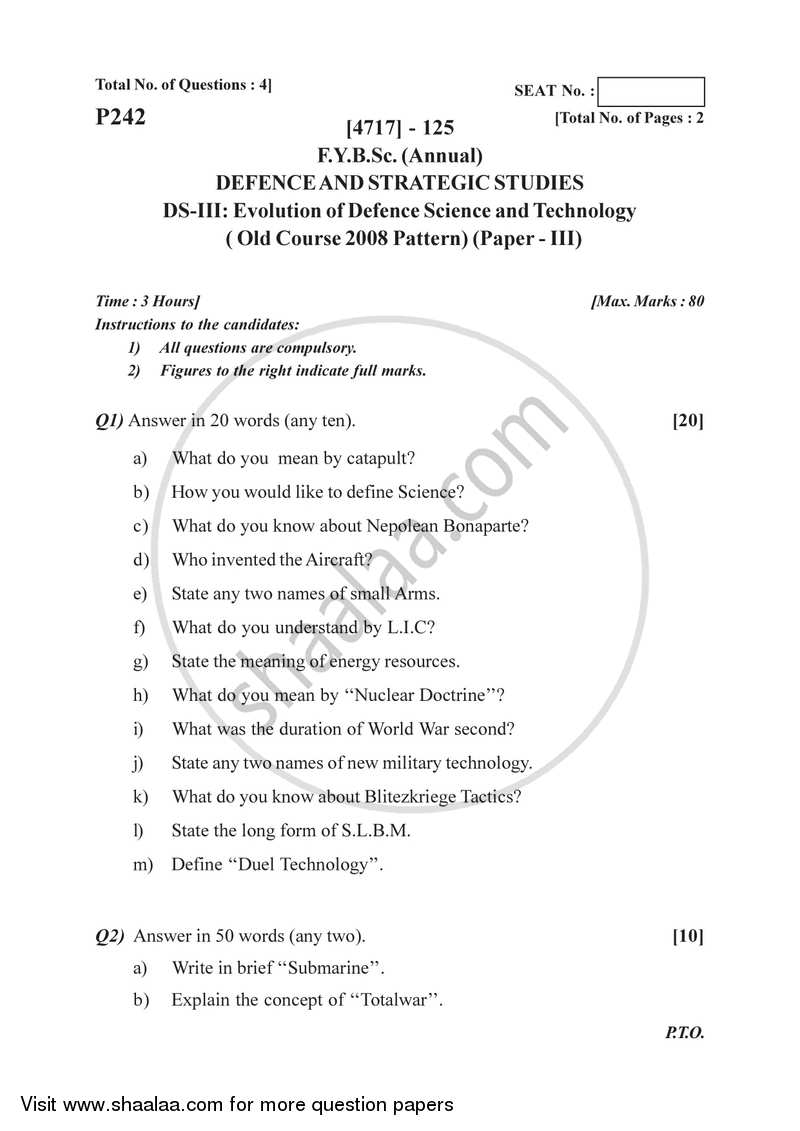 Evolution of Defence Science and Technology 2014-2015 - B.Sc. - Semester 2 (FYBSc) - University of Pune question paper with PDF download