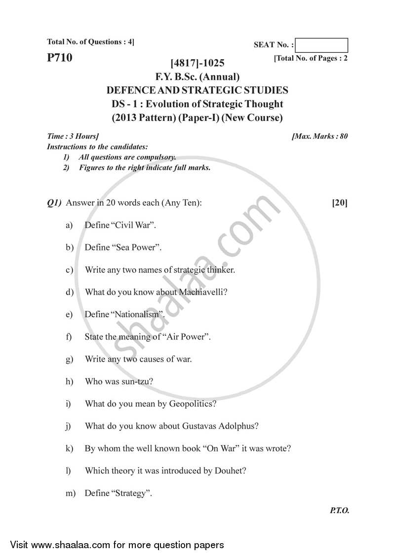 Evolution of Strategic Thought 2015-2016 - B.Sc. - Semester 2 (FYBSc) - University of Pune question paper with PDF download