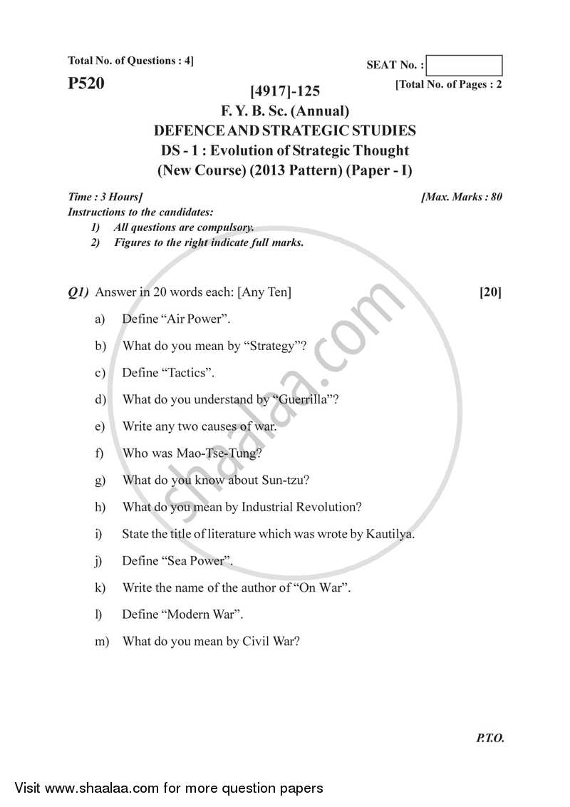 Evolution of Strategic Thought 2015-2016 - B.Sc. - Semester 2 (FYBSc) - University of Pune question paper with PDF download