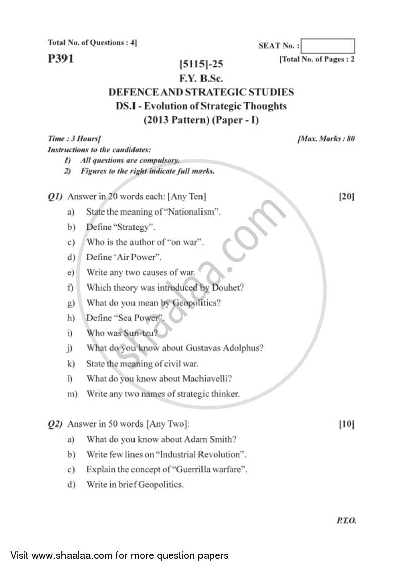 Evolution of Strategic Thought 2016-2017 - B.Sc. - Semester 2 (FYBSc) - University of Pune question paper with PDF download