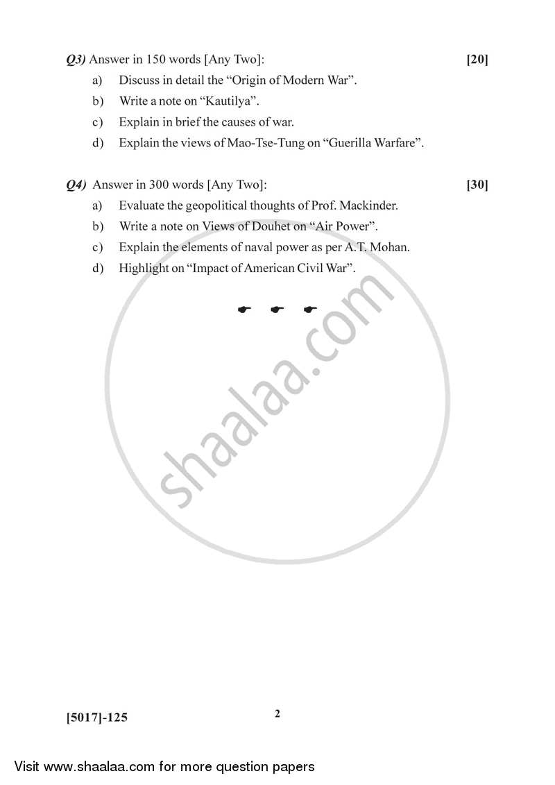 Evolution of Strategic Thought 2016-2017 - B.Sc. - Semester 2 (FYBSc) - University of Pune question paper with PDF download