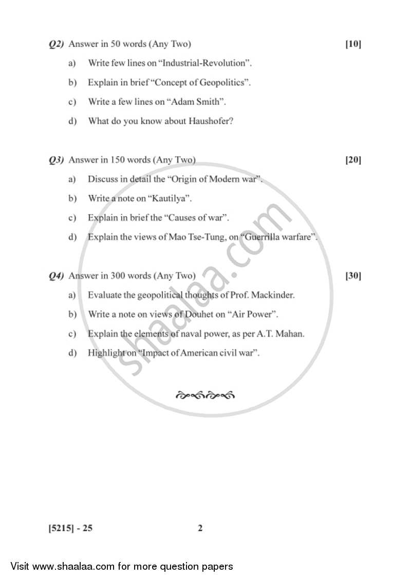Evolution of Strategic Thought 2017-2018 - B.Sc. - Semester 2 (FYBSc) - University of Pune question paper with PDF download