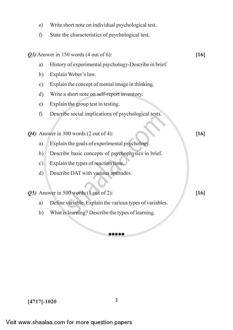 Experimental Psychology 2014-2015 - B.Sc. - Semester 2 (FYBSc) - University of Pune question paper with PDF download