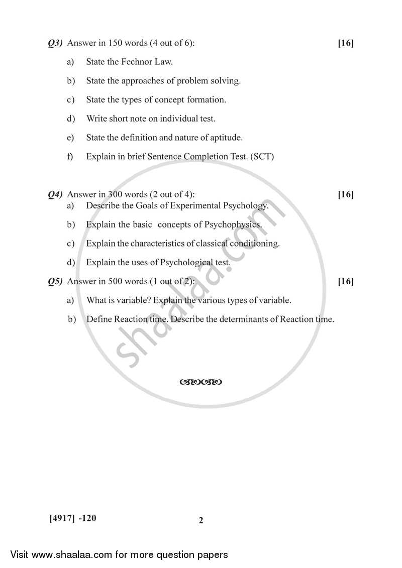 Experimental Psychology 2015-2016 - B.Sc. - Semester 2 (FYBSc) - University of Pune question paper with PDF download