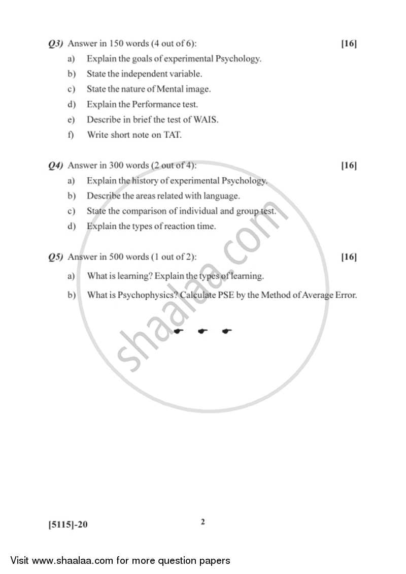 Experimental Psychology 2016-2017 - B.Sc. - Semester 2 (FYBSc) - University of Pune question paper with PDF download