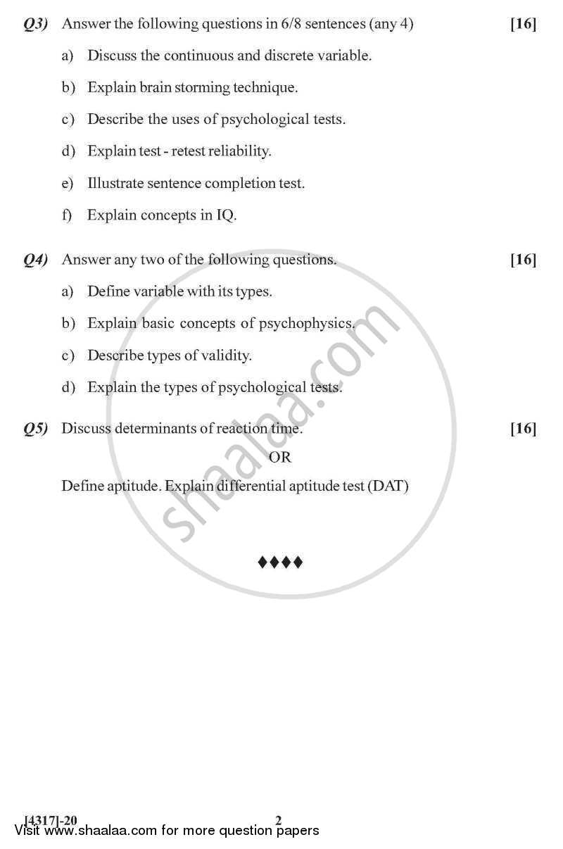 Experimental Psychology and Psychological Testing 2013-2014 - B.Sc. - Semester 2 (FYBSc) - University of Pune question paper with PDF download