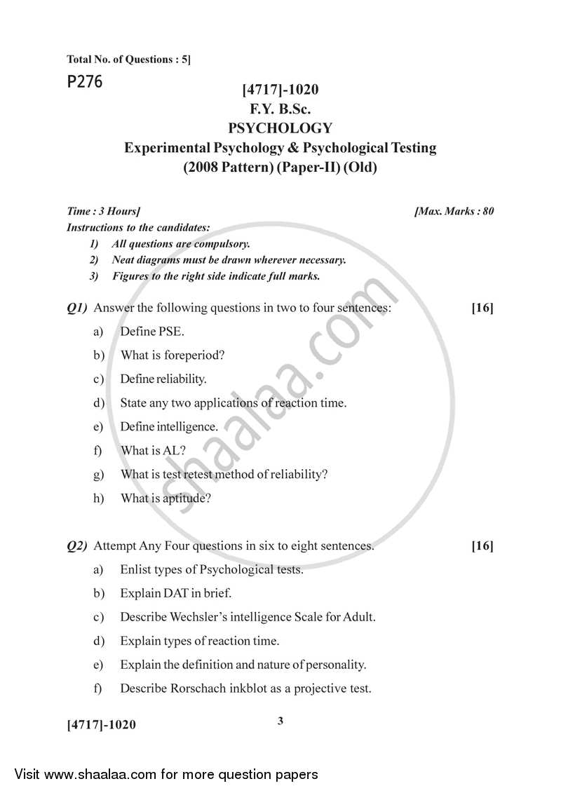 Experimental Psychology and Psychological Testing 2014-2015 - B.Sc. - Semester 2 (FYBSc) - University of Pune question paper with PDF download