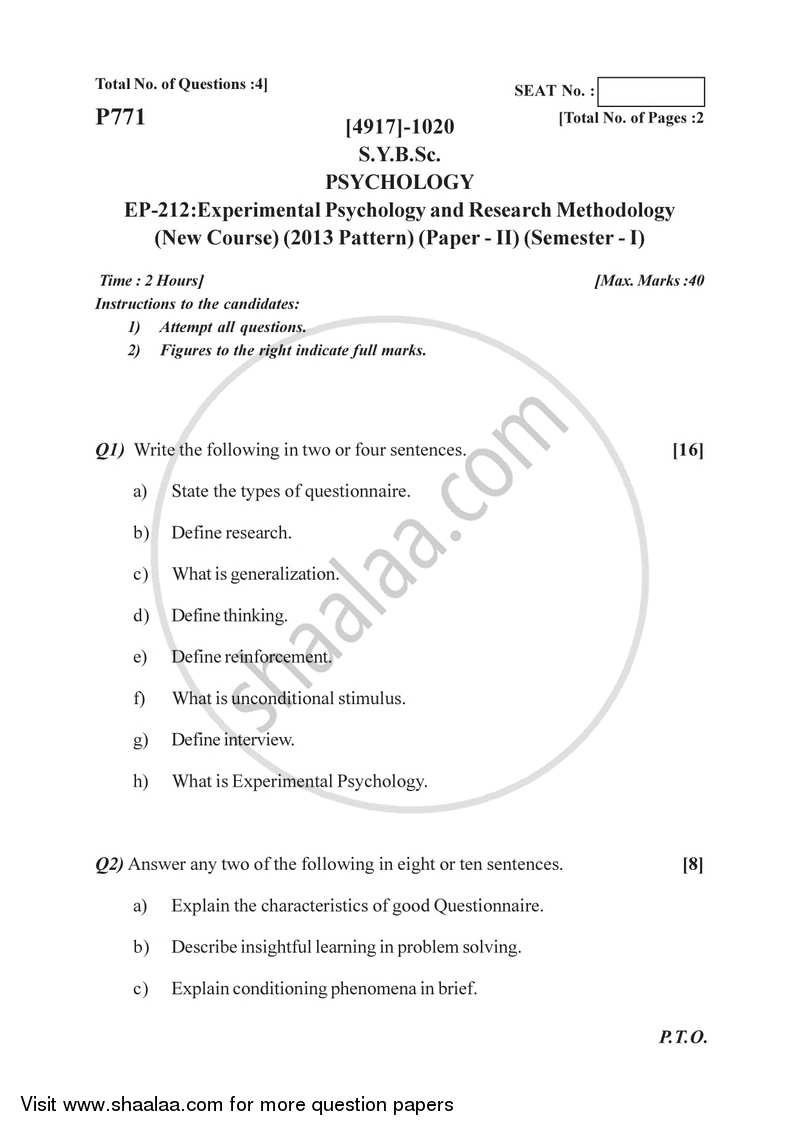 Experimental Psychology and Research Methodology 2015-2016 - B.Sc. - Semester 3 (SYBSc) - University of Pune question paper with PDF download