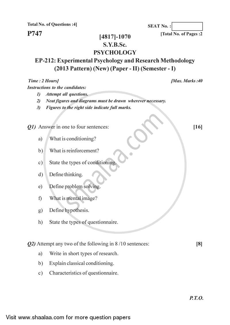 Experimental Psychology 2015-2016 - B.Sc. - Semester 3 (SYBSc) - University of Pune question paper with PDF download