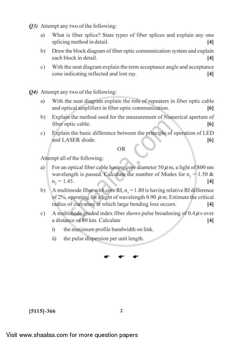 Fiber Optic Communication 2016-2017 - B.Sc. - Semester 5 (TYBSc) - University of Pune question paper with PDF download