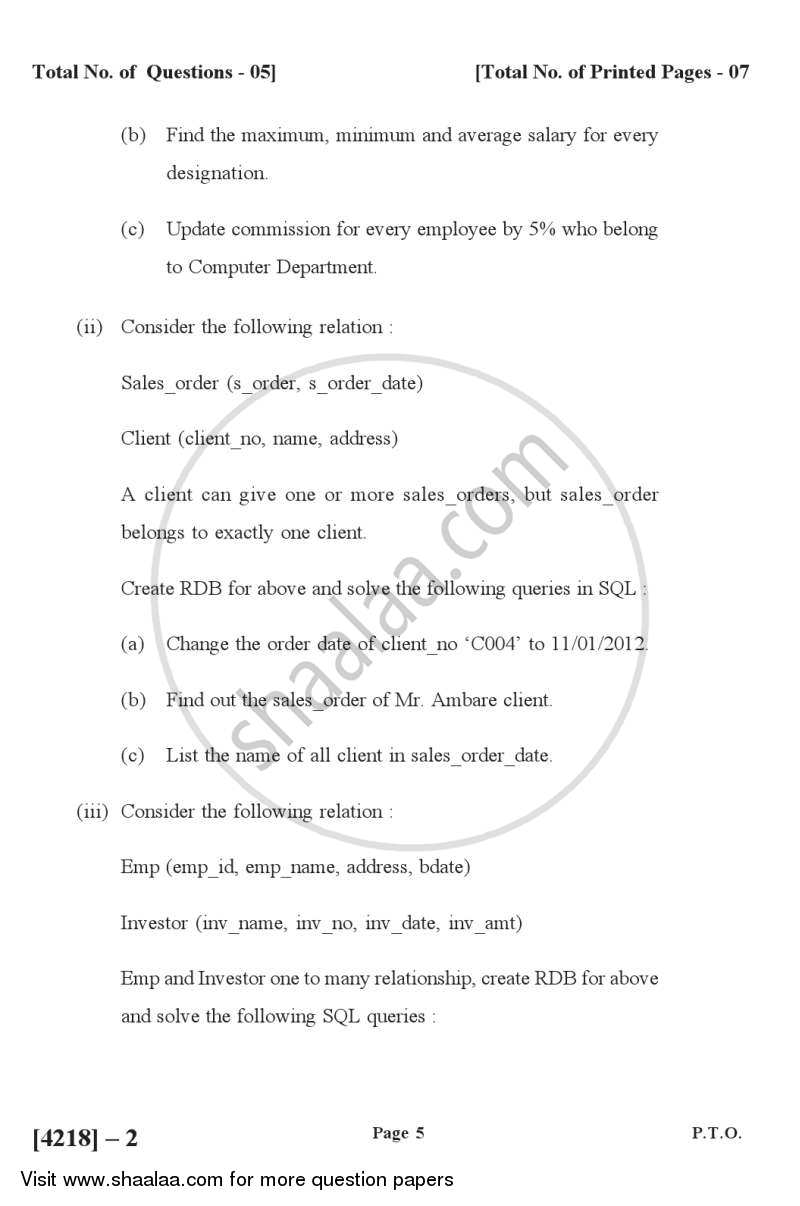 File Organization and Fundamental of Databases 2012-2013 - B.Sc. - Semester 2 (FYBSc) - University of Pune question paper with PDF download