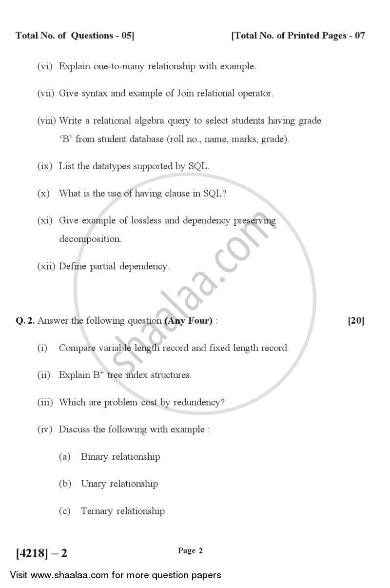File Organization and Fundamental of Databases 2012-2013 - B.Sc. - Semester 2 (FYBSc) - University of Pune question paper with PDF download