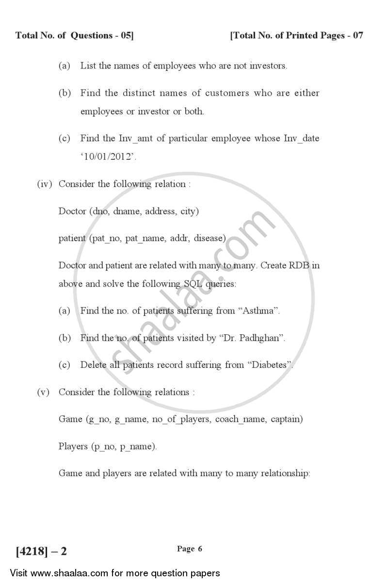 File Organization and Fundamental of Databases 2012-2013 - B.Sc. - Semester 2 (FYBSc) - University of Pune question paper with PDF download