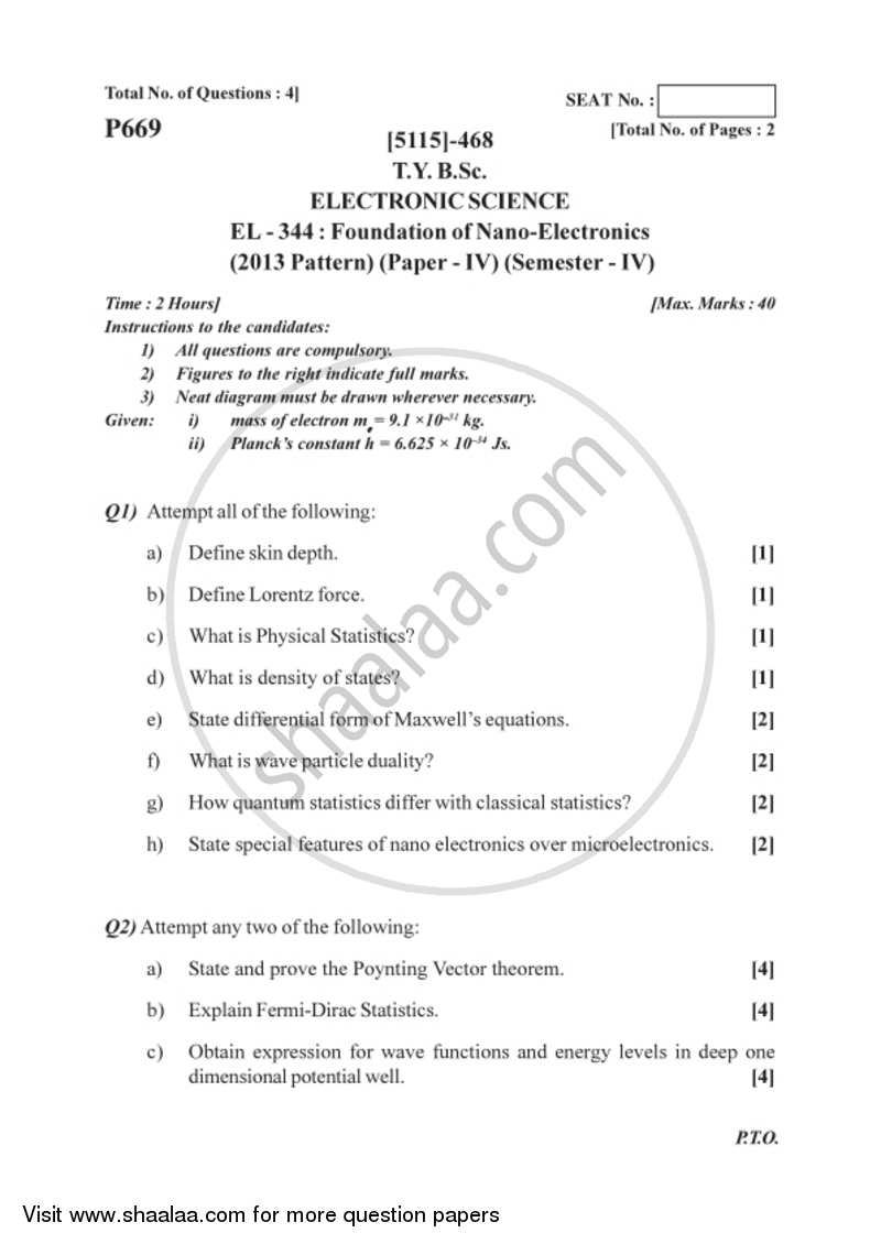 Foundations of Nanoelectronics 2016-2017 - B.Sc. - Semester 6 (TYBSc) - University of Pune question paper with PDF download