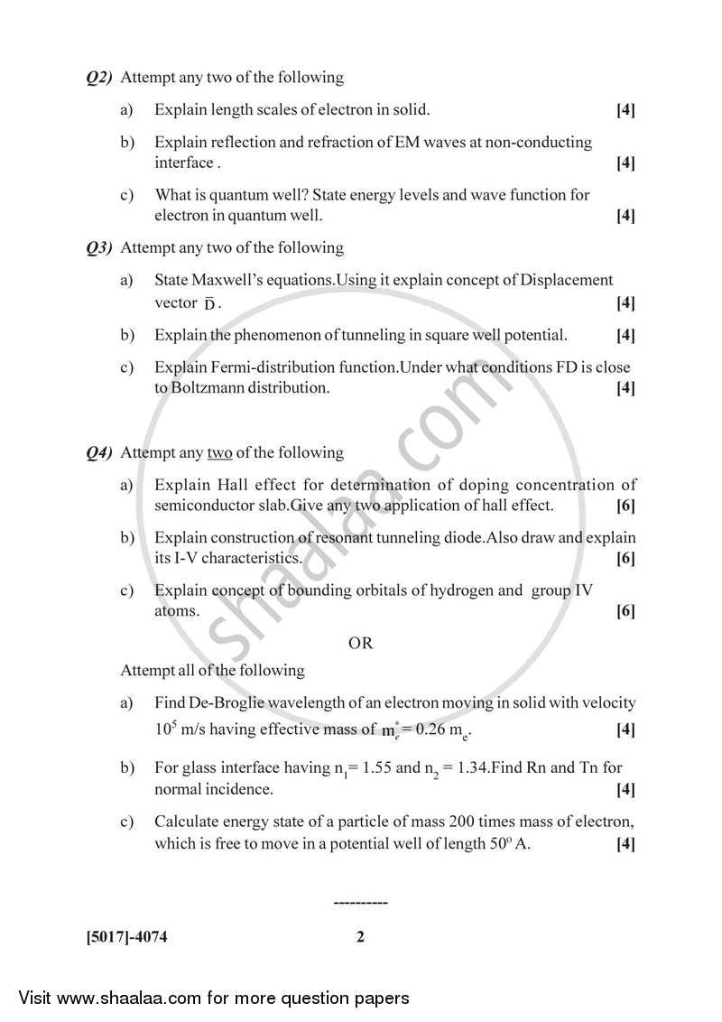 Foundations of Nanoelectronics 2016-2017 - B.Sc. - Semester 6 (TYBSc) - University of Pune question paper with PDF download