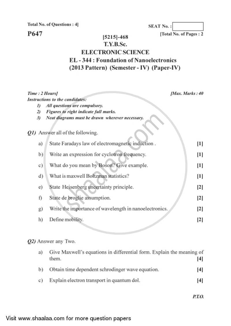 Foundations of Nanoelectronics 2017-2018 - B.Sc. - Semester 6 (TYBSc) - University of Pune question paper with PDF download