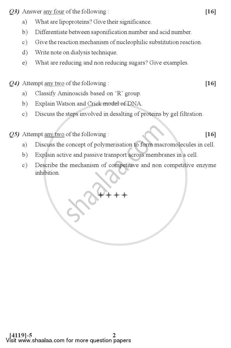 Fundamentals of Biological Chemistry 2012-2013 - B.Sc. - Semester 2 (FYBSc) - University of Pune question paper with PDF download