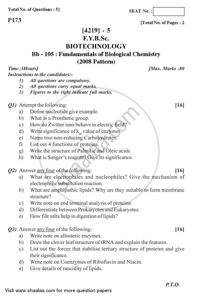 Fundamentals of Biological Chemistry 2012-2013 - B.Sc. - Semester 2 (FYBSc) - University of Pune question paper with PDF download